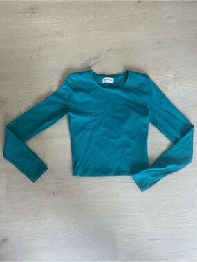 Babaton Teal Contour Crewneck Cropped Top